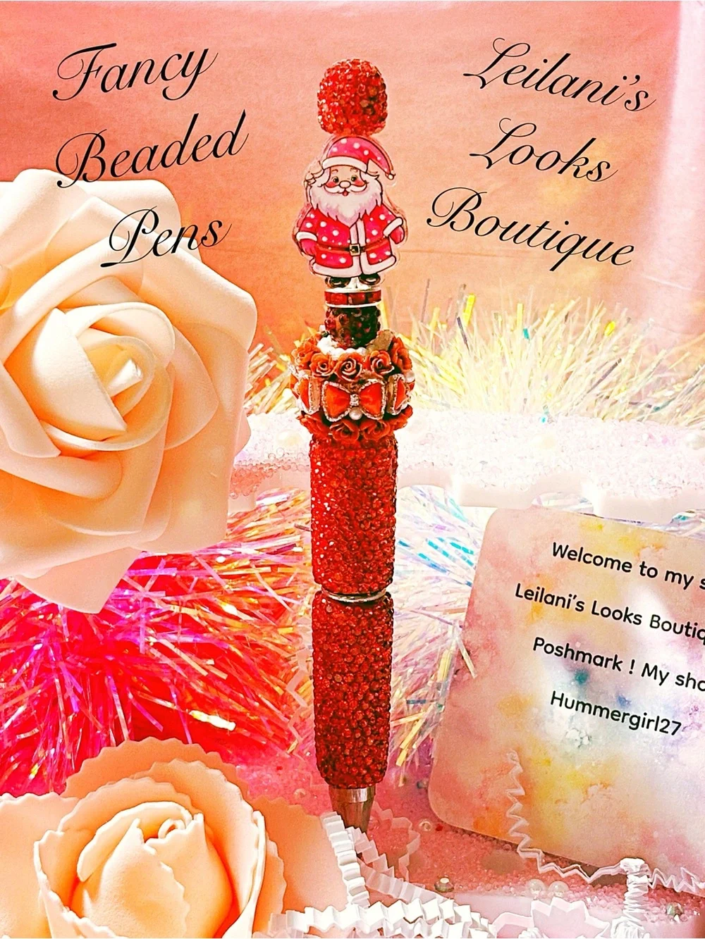 Red Beaded Santa Top Fancy Pen